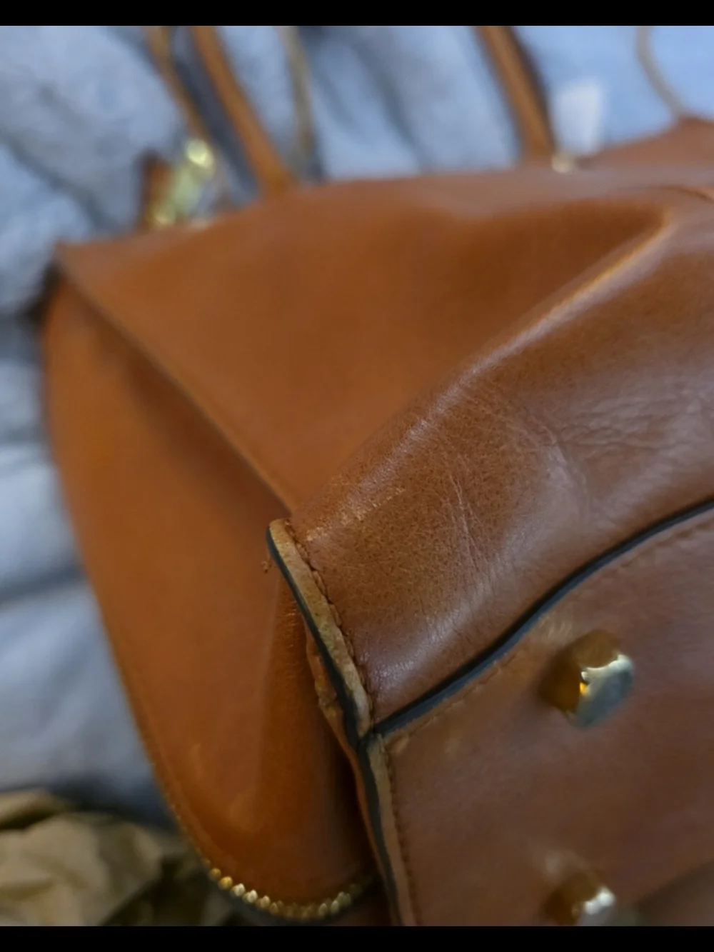 Rebecca Minkoff MAB Morning After Leather Tote Bag Cognac Tan Fringe Zip